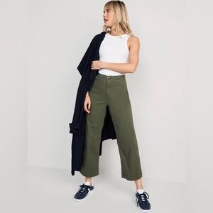 Old Navy Olive Green High-Waisted Crop Chino Wide-Leg Pants Size 14P